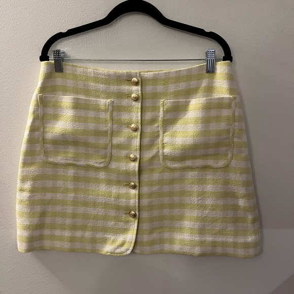 J Crew - Button Front Mini Skirt in Gingham Plaid Terry Tweed - Picture 3 of 7